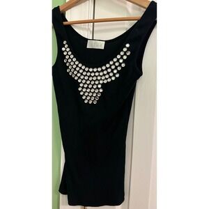 Lotus revolve Black Ribbed Embellished V Neck Tank‎ Top Women's Size M